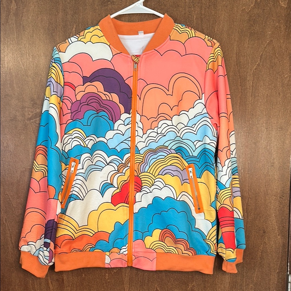 Girls/Womens Rainbow Cloud Graphic Bomber Jacket